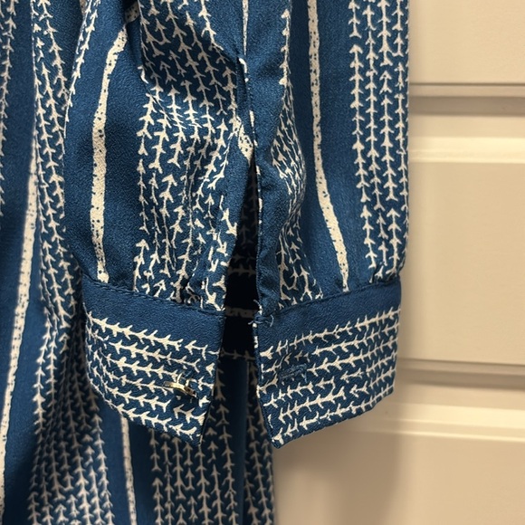 Riva blue pattern button kaftan Ls shirt dress Sz L - Picture 6 of 9